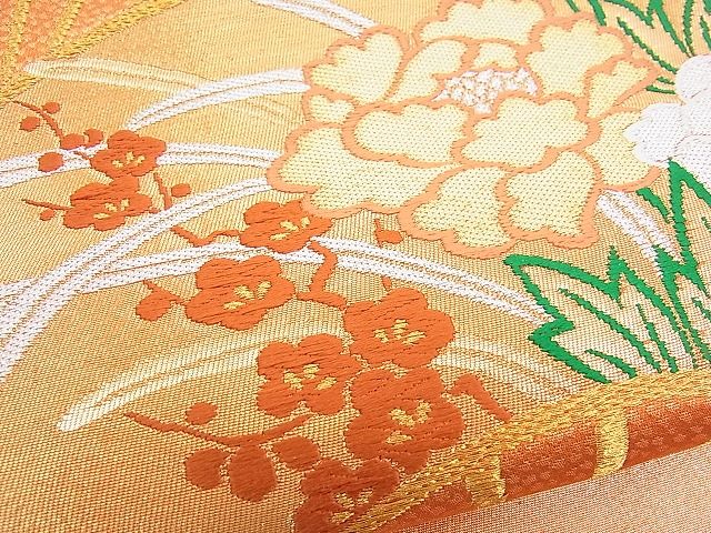 平和屋着物■六通柄袋帯 唐織 立涌扇面牡丹花文 金糸 逸品 n-yc4038