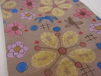 平和屋本店■希少　染色作家　山本由季　九寸開き名古屋帯　手描き　絞り　草花文　鬼しぼ縮緬　逸品　未使用　n - zb0225 - 平和屋