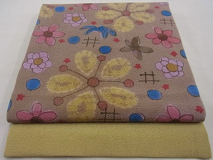 平和屋本店■希少　染色作家　山本由季　九寸開き名古屋帯　手描き　絞り　草花文　鬼しぼ縮緬　逸品　未使用　n - zb0225 - 平和屋