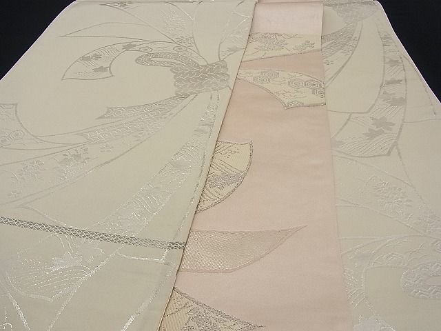 平和屋着物■両面 六通柄袋帯 束ね熨斗文 銀糸 逸品 n-ne0199