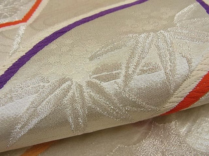 平和屋着物■西陣 六通柄袋帯 唐織 流水扇面草花文 銀糸 逸品 n-ne0665