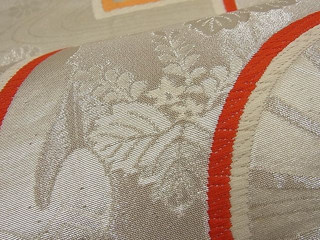 平和屋着物■西陣 六通柄袋帯 唐織 流水扇面草花文 銀糸 逸品 n-ne0665