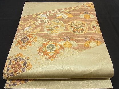 平和屋着物■六通柄袋帯 切嵌花唐草文 金糸 逸品 n-ne0835
