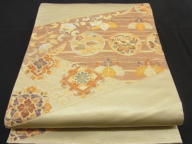 平和屋着物■六通柄袋帯 切嵌花唐草文 金糸 逸品 n-ne0835