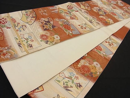 平和屋着物■六通柄袋帯 唐織 地紙吉祥花丸文 金糸 逸品 n-ne0836