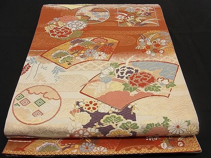 平和屋着物■六通柄袋帯 唐織 地紙吉祥花丸文 金糸 逸品 n-ne0836