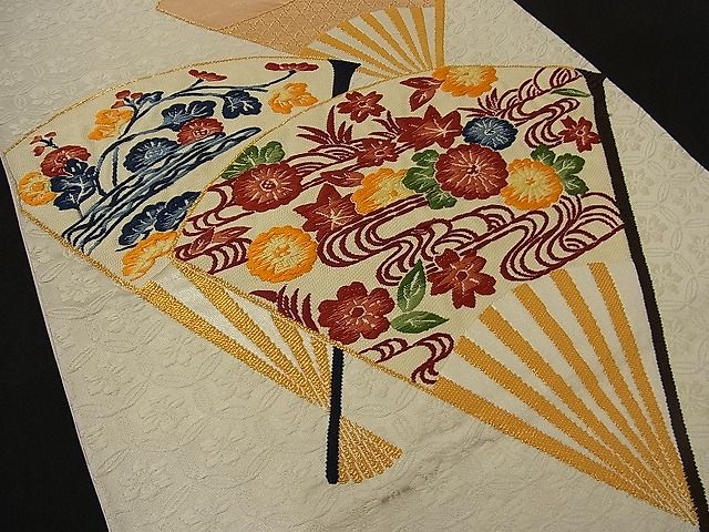 平和屋着物■六通柄袋帯 唐織 扇面流水花文 金銀糸 逸品 n-ne1051