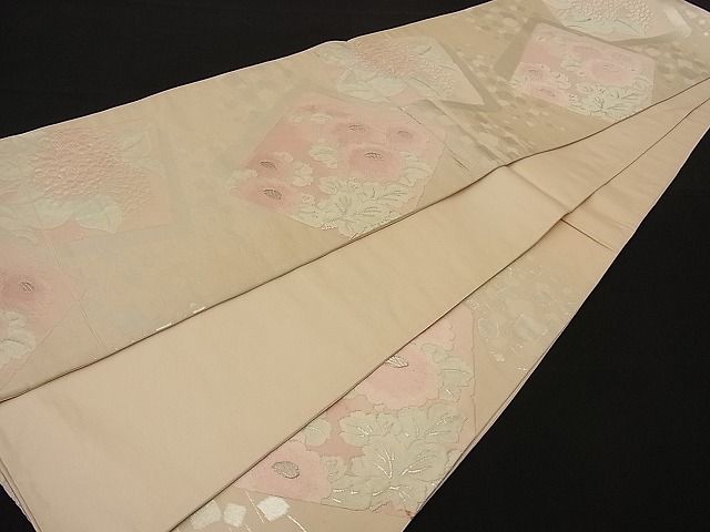 平和屋着物■六通柄袋帯 唐織 破れ色紙花文 銀糸 逸品 n-ne1060