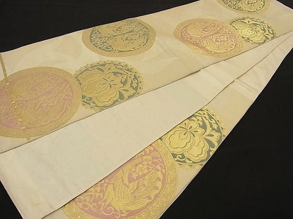 平和屋着物■六通柄袋帯 向かい孔雀花丸文 金糸 逸品 n-ne1065