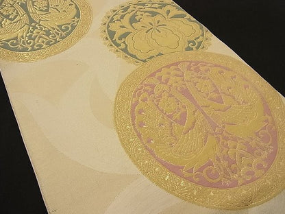 平和屋着物■六通柄袋帯 向かい孔雀花丸文 金糸 逸品 n-ne1065