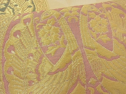 平和屋着物■六通柄袋帯 向かい孔雀花丸文 金糸 逸品 n-ne1065