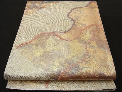 平和屋着物■佐賀錦 六通柄袋帯 道長立波文 金糸 逸品 n-ne1066