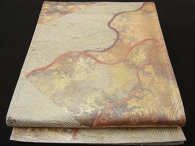 平和屋着物■佐賀錦 六通柄袋帯 道長立波文 金糸 逸品 n-ne1066