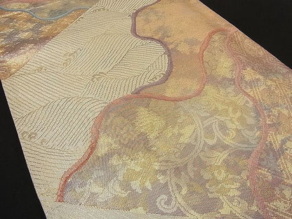 平和屋着物■佐賀錦 六通柄袋帯 道長立波文 金糸 逸品 n-ne1066