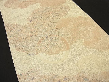 平和屋着物■六通柄袋帯 雲取り向かい鶴吉祥文 銀糸 逸品 n-ne1081