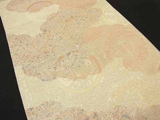 平和屋着物■六通柄袋帯 雲取り向かい鶴吉祥文 銀糸 逸品 n-ne1081