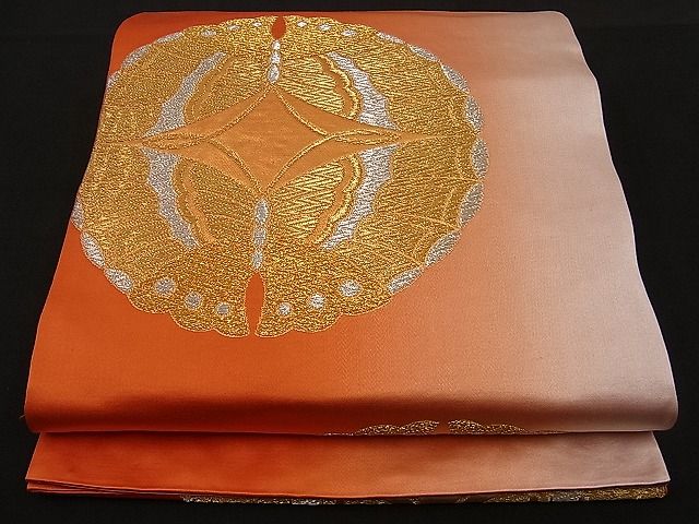 平和屋着物■六通柄袋帯 向かい蝶丸文 金銀糸 逸品 n-ne1198