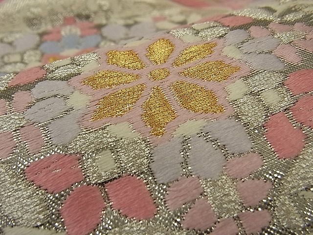 平和屋着物■六通柄袋帯 唐織 向かい鶴有職花文 プラチナ箔 二重織 逸品 n-ne1407
