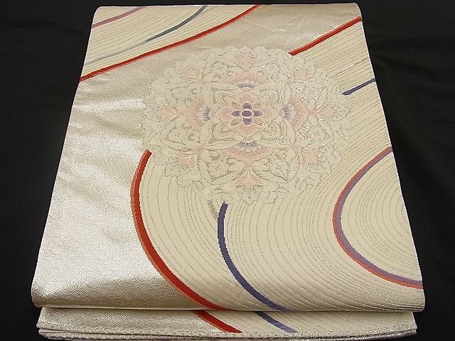 平和屋着物■六通柄袋帯 唐織 正倉院流水花文 銀糸 逸品 n-ne1434