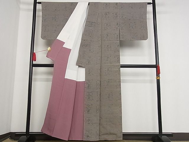 平和屋着物■お召 陶器文 着丈157.5cm 裄丈64cm 正絹 逸品 B-np3033