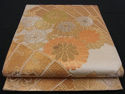平和屋着物■六通柄袋帯 檜扇菊花文 金銀糸 逸品 n-nr0015