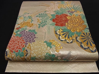 平和屋着物■六通太鼓柄袋帯 唐織 花車文 金銀糸 逸品 n-nr0053