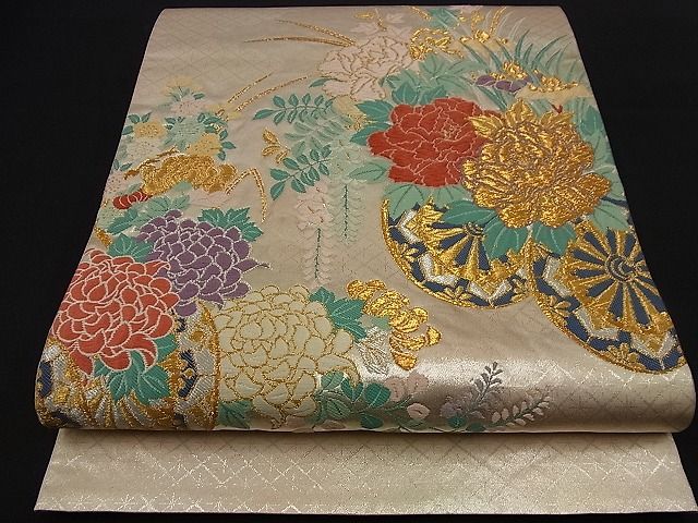 平和屋着物■六通太鼓柄袋帯 唐織 花車文 金銀糸 逸品 n-nr0053