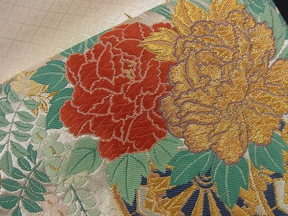 平和屋着物■六通太鼓柄袋帯 唐織 花車文 金銀糸 逸品 n-nr0053