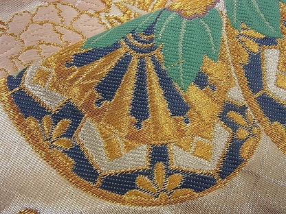 平和屋着物■六通太鼓柄袋帯 唐織 花車文 金銀糸 逸品 n-nr0053