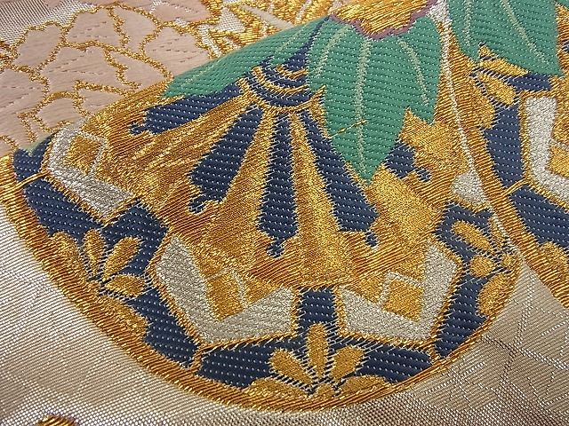 平和屋着物■六通太鼓柄袋帯 唐織 花車文 金銀糸 逸品 n-nr0053