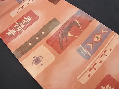平和屋着物■六通柄袋帯 ふくれ織 更紗動物文 逸品 n-nr0074