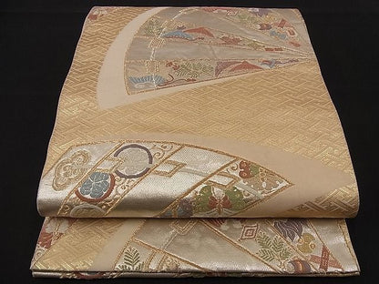 平和屋着物■六通柄袋帯 唐織 檜扇吉祥文 金銀糸 逸品 n-nr0079