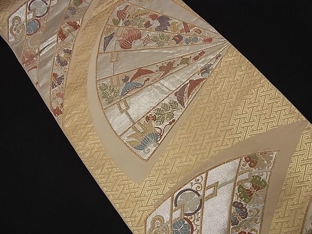 平和屋着物■六通柄袋帯 唐織 檜扇吉祥文 金銀糸 逸品 n-nr0079