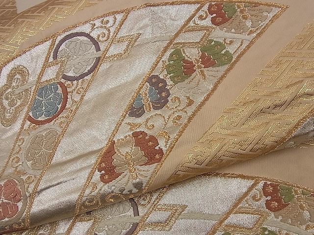平和屋着物■六通柄袋帯 唐織 檜扇吉祥文 金銀糸 逸品 n-nr0079