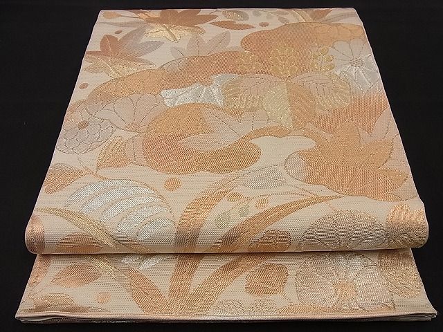 平和屋着物■六通柄 本袋帯 雲取り吉祥花文 金銀糸 逸品 n-nr0082