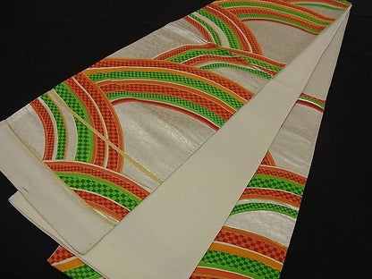 平和屋着物■六通柄袋帯 唐織 市松青海波 金銀糸 逸品 n-nr0085