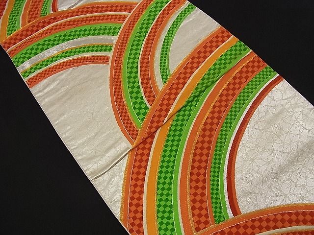 平和屋着物■六通柄袋帯 唐織 市松青海波 金銀糸 逸品 n-nr0085