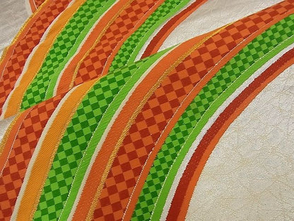 平和屋着物■六通柄袋帯 唐織 市松青海波 金銀糸 逸品 n-nr0085