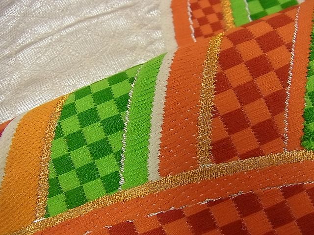 平和屋着物■六通柄袋帯 唐織 市松青海波 金銀糸 逸品 n-nr0085