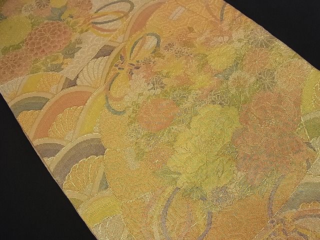 平和屋着物■七彩佐賀錦 六通柄袋帯 檜扇吉祥青海波花文 金糸 逸品 n-nr0088