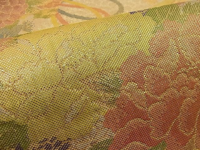 平和屋着物■七彩佐賀錦 六通柄袋帯 檜扇吉祥青海波花文 金糸 逸品 n-nr0088