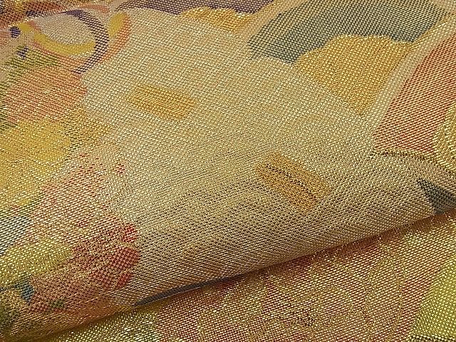 平和屋着物■七彩佐賀錦 六通柄袋帯 檜扇吉祥青海波花文 金糸 逸品 n-nr0088