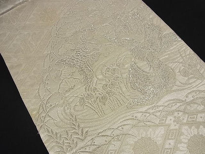 平和屋着物■六通柄袋帯 花鳥文 銀糸 逸品 n-nr0111