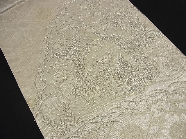 平和屋着物■六通柄袋帯 花鳥文 銀糸 逸品 n-nr0111