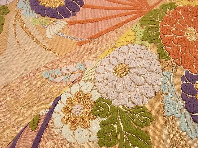 平和屋着物■六通柄袋帯 唐織 扇面草花文 金銀糸 逸品 n-nr0122