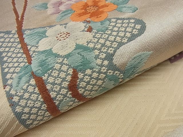 平和屋着物■六通柄袋帯 唐織 色紙重ね枝花文 金銀糸 逸品 n-nr0139