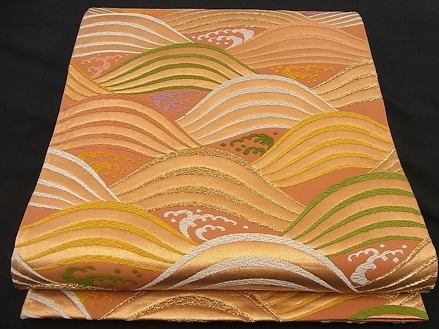 平和屋着物■六通柄袋帯 唐織 立波文 金糸 逸品 n-nr0142