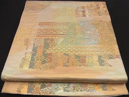 平和屋着物■両面六通柄袋帯 霞吉祥花鳥文 金銀糸 裏面：作家物 逸品 n-nr0148