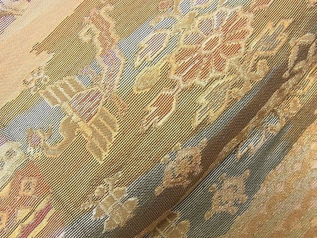 平和屋着物■両面六通柄袋帯 霞吉祥花鳥文 金銀糸 裏面：作家物 逸品 n-nr0148