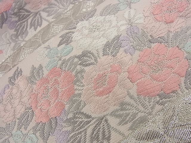 平和屋着物■六通柄袋帯 唐織 エ霞吉祥重山花文 銀糸 逸品 n-nr0177